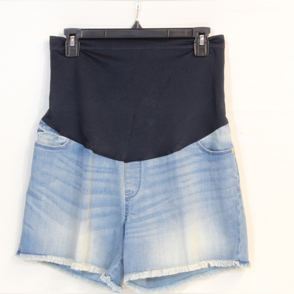 Liz Lange Over the Belly Maternity Distressed Blue Denim Shorts Size Medium 8/10